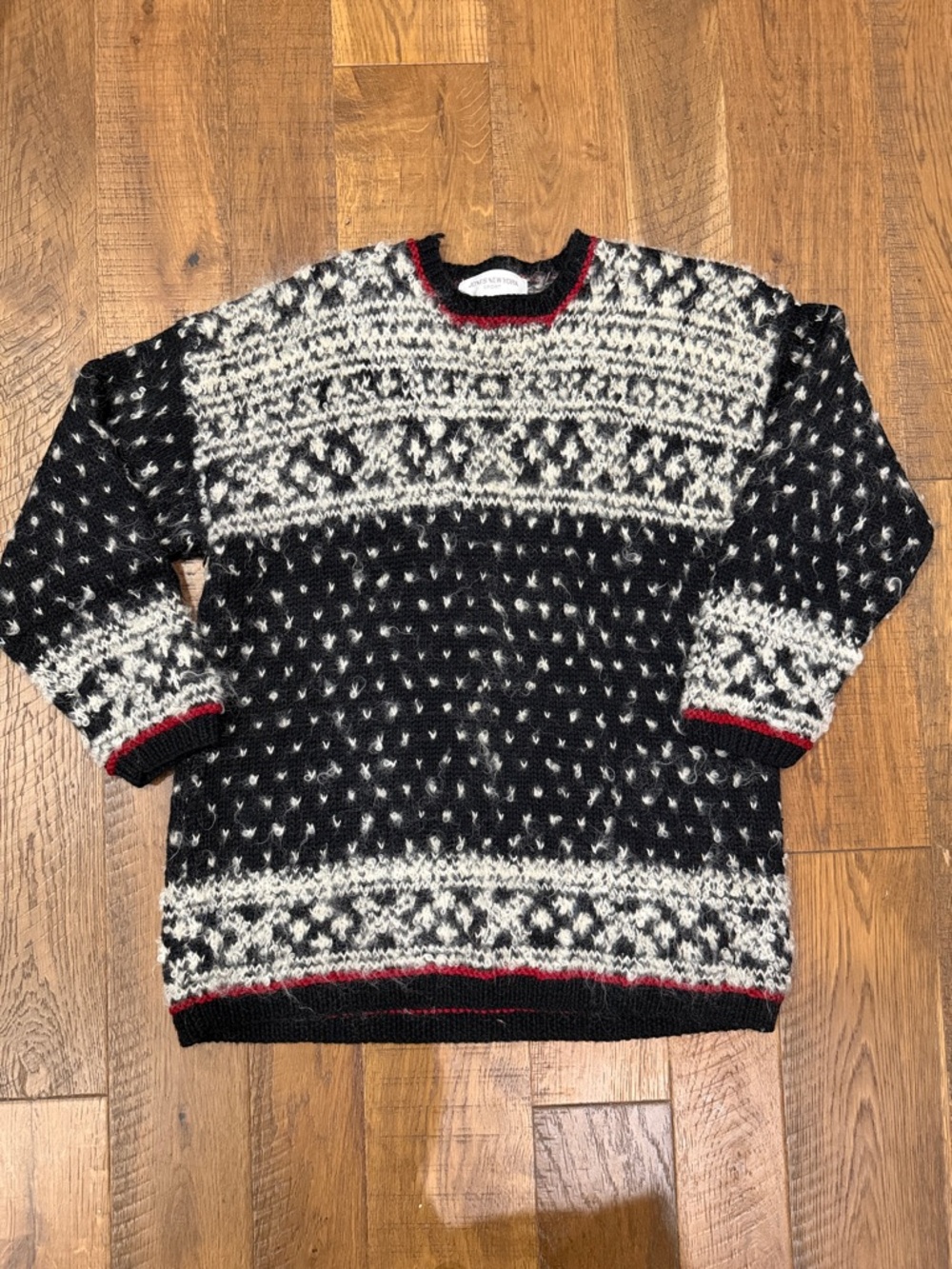 Vintage Jones New York Black, White and Red Fair Isle Nordic Crewneck Sweater